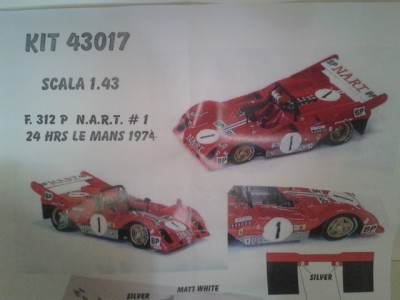 Kit Ferrari 312 P 24 Hrs Le Mans 1974 # 1 NART Racing Team - Resin Kit 1:43
